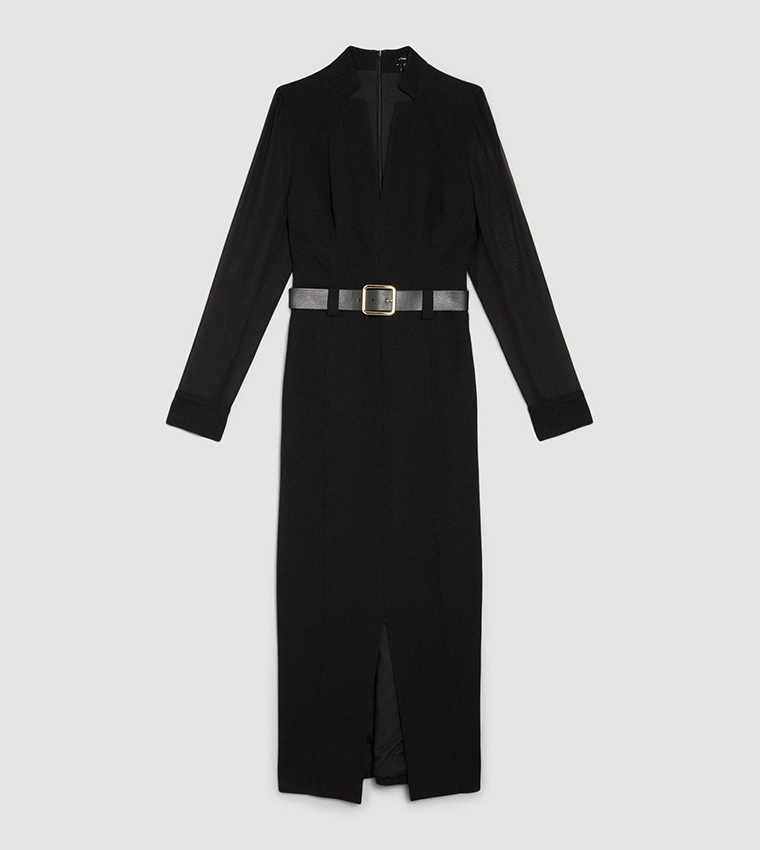 Buy Karen Millen Forever Belted Long Sheer Sleeved Tailored Midi Dress