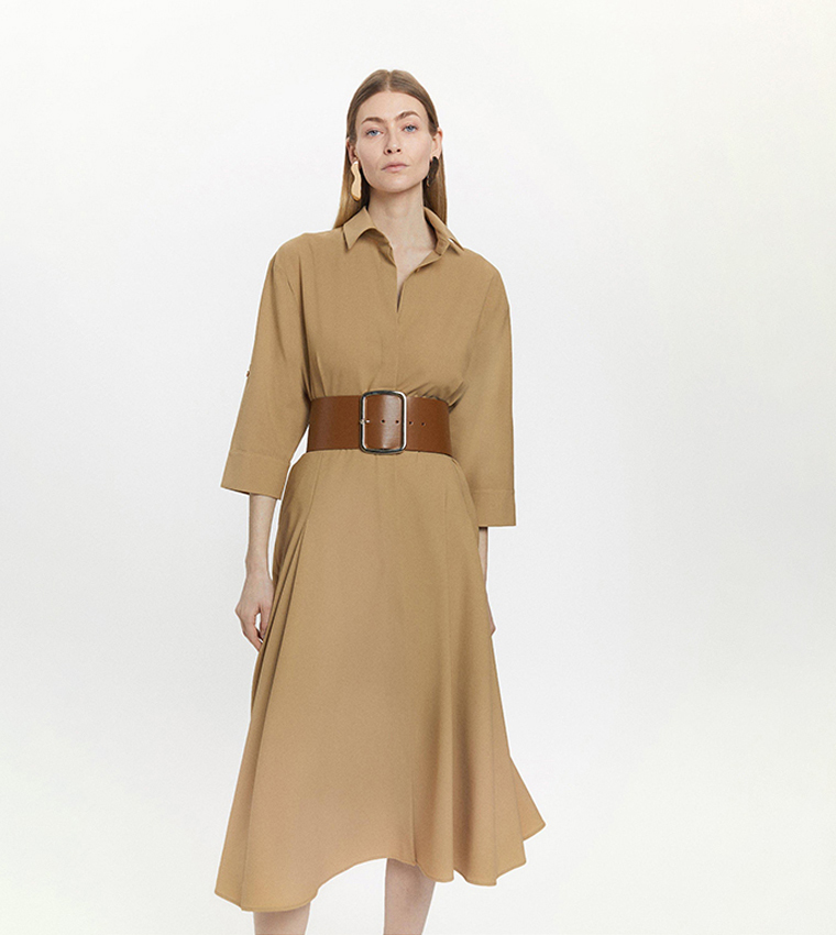Buy Karen Millen Wool Blend Godet Detail Belted Midi Shirt Dress