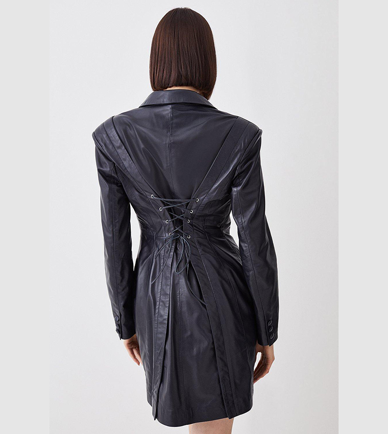 Leather Corset Waist Back Tailored Blazer Jacket | Karen Millen