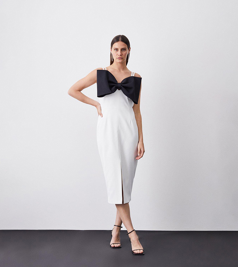 Buy Karen Millen Italian Structured Rib Bow Bodice Midi Pencil - Main Image