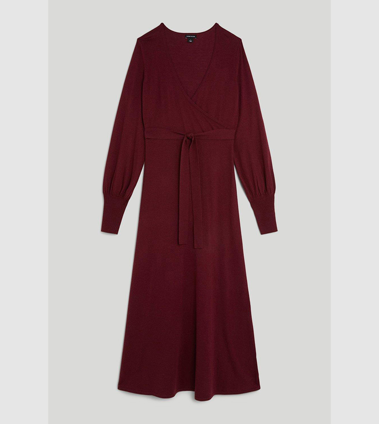 Jinglan Women's Long Sleeve Mock Neck Knit Midi Dress Burgundy Marl Size S