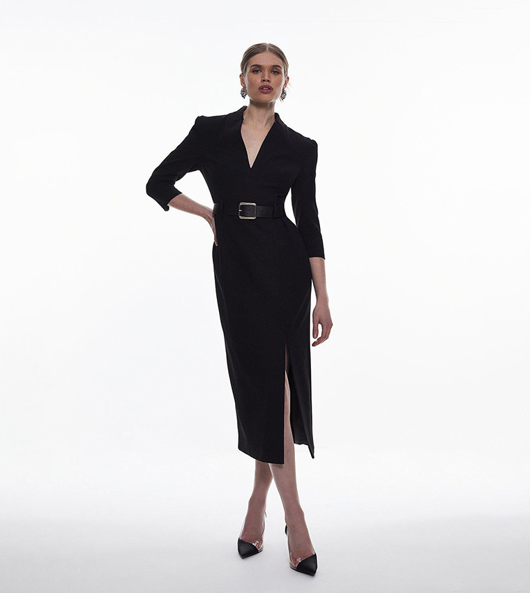 Buy Karen Millen Forever Belted Split Hem Midi Dress In Black 6thStreet Bahrain