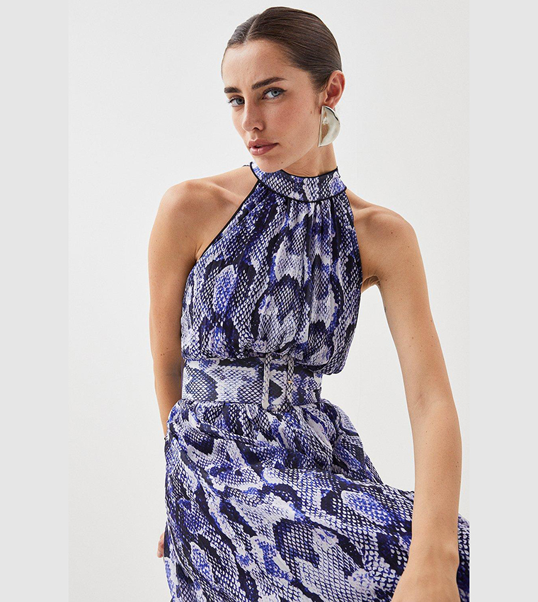 Buy Karen Millen Snake Printed Belted Pleated Jumpsuit In