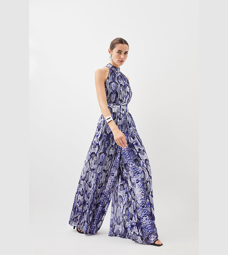 Buy Karen Millen Snake Printed Georgette Belted Pleated Jumpsuit In ...