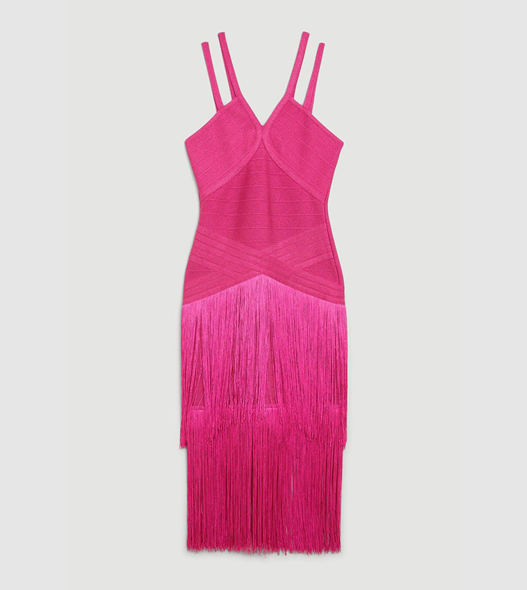 Buy Karen Millen Figure Form Bandage Fringe Knit Midi Dress
