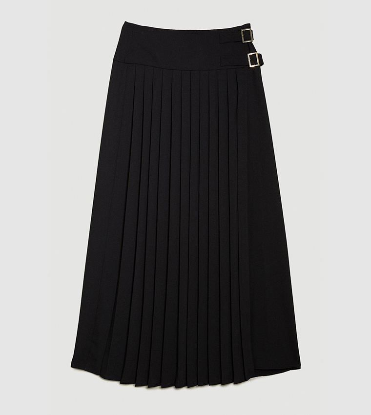 Buy Karen Millen Pleated Crepe Midi Skirt In Black | 6thStreet Qatar
