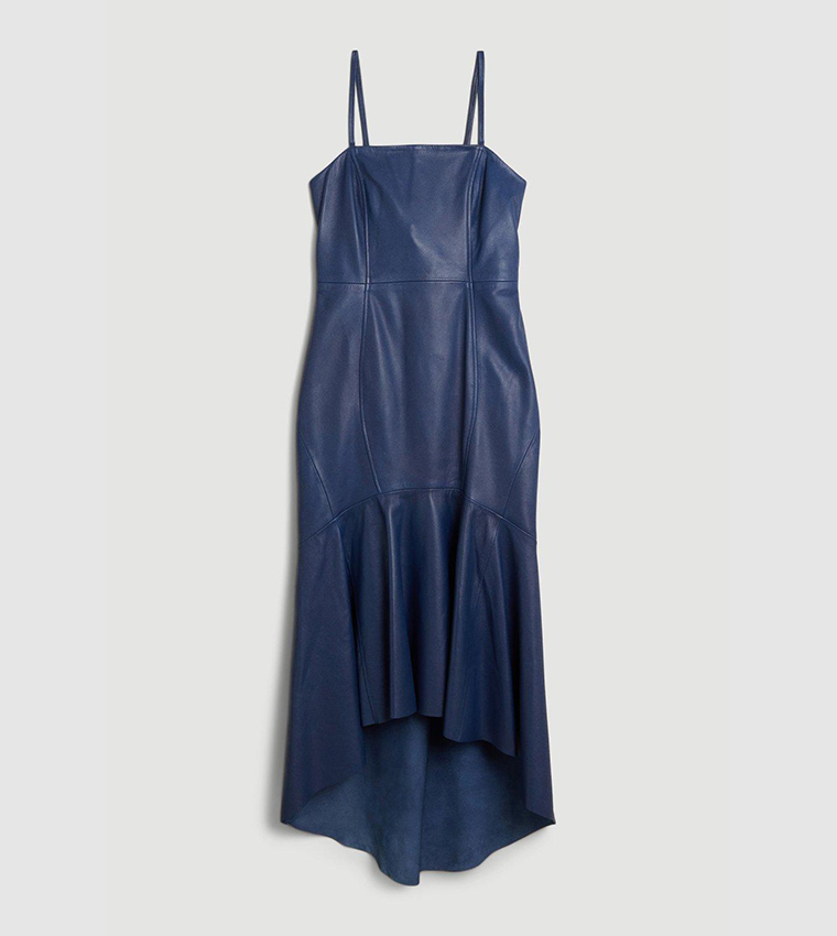 Buy Karen Millen Leather High Low High Neck Sleeveless Midi Dress In Blue |  6thstreet Qatar