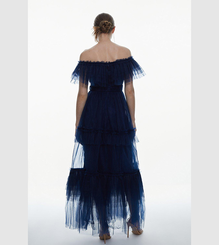 Buy Karen Millen Tulle Corseted Bardot Maxi Dress In Navy 6thStreet Qatar