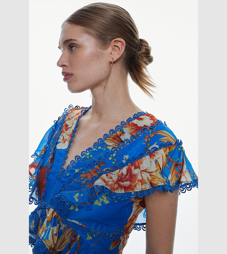 Buy Karen Millen Tall Graphic Lace Trim Floral Woven Mini Dress In FLORAL |  6thstreet UAE