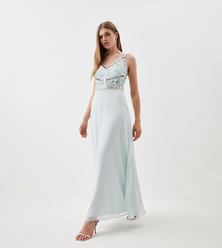 Buy Karen Millen Beaded Embellished Woven Maxi Dress In Sage | 6thstreet  Saudi Arabia
