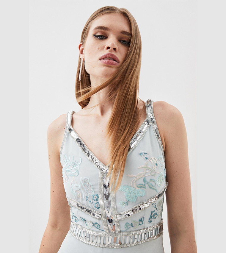 Buy Karen Millen Beaded Embellished Woven Maxi Dress In Sage | 6thstreet  Saudi Arabia
