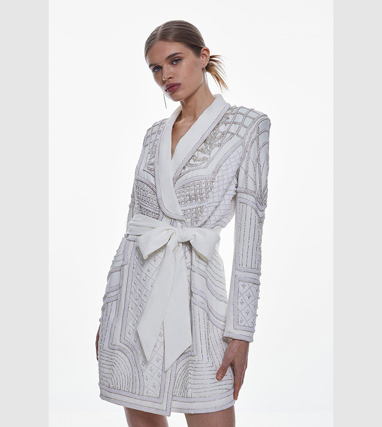 Karen Millen Minimal Metalwork Dress Ivory