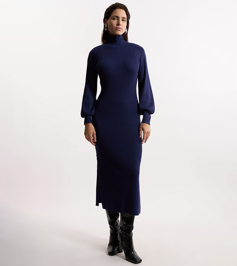 karen millen ribbed knit dress Karen Millen Colour Block Rib Knitted Maxi Dress in Navy