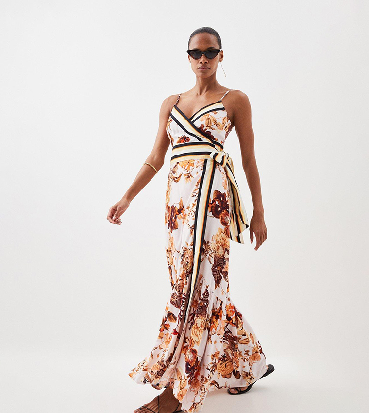 Buy Karen Millen Beach Botanical Floral Striped Woven Maxi Dress