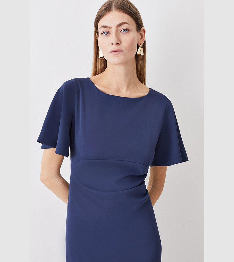 Buy Karen Millen Premium Crepe Flare Sleeve Midi Dress In Navy