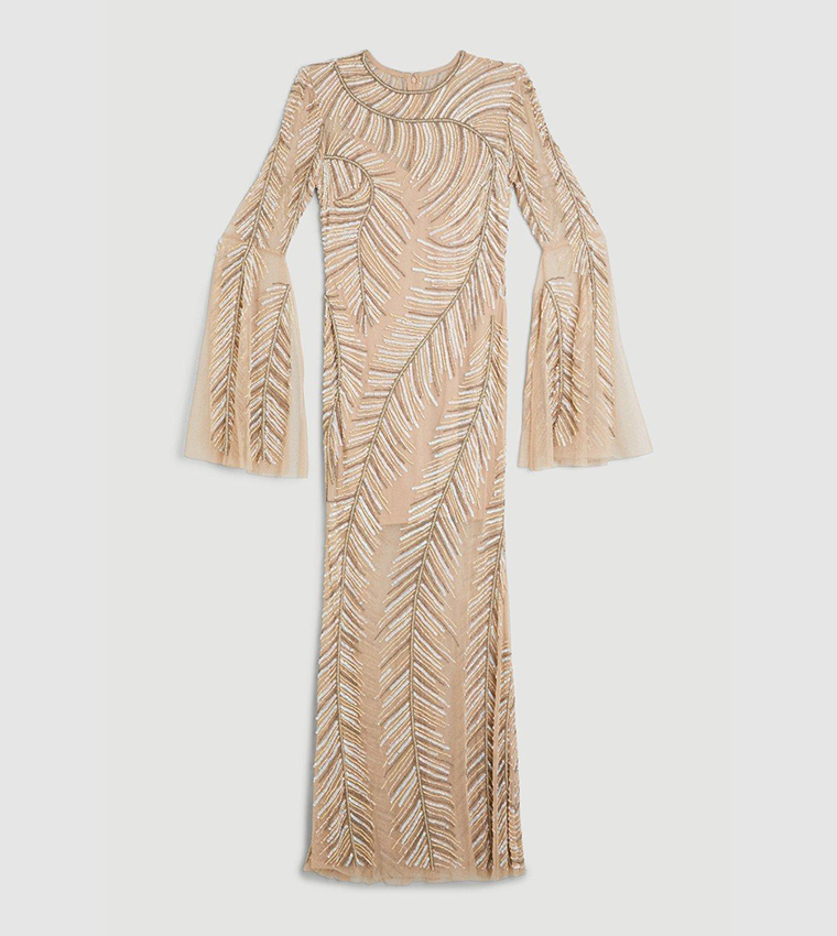 Feather Crystal Embellished Maxi Dress