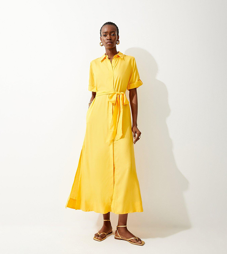 Buy Karen Millen Outlet Short Sleeves Viscose Woven Maxi Dress In Yellow 6thStreet Bahrain