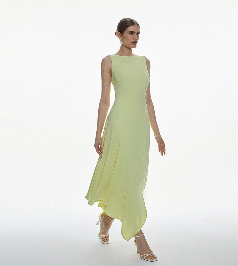 Buy Karen Millen Soft Tailored Asymmetric Drape Side Midi Dress In Lime |  6thstreet Oman