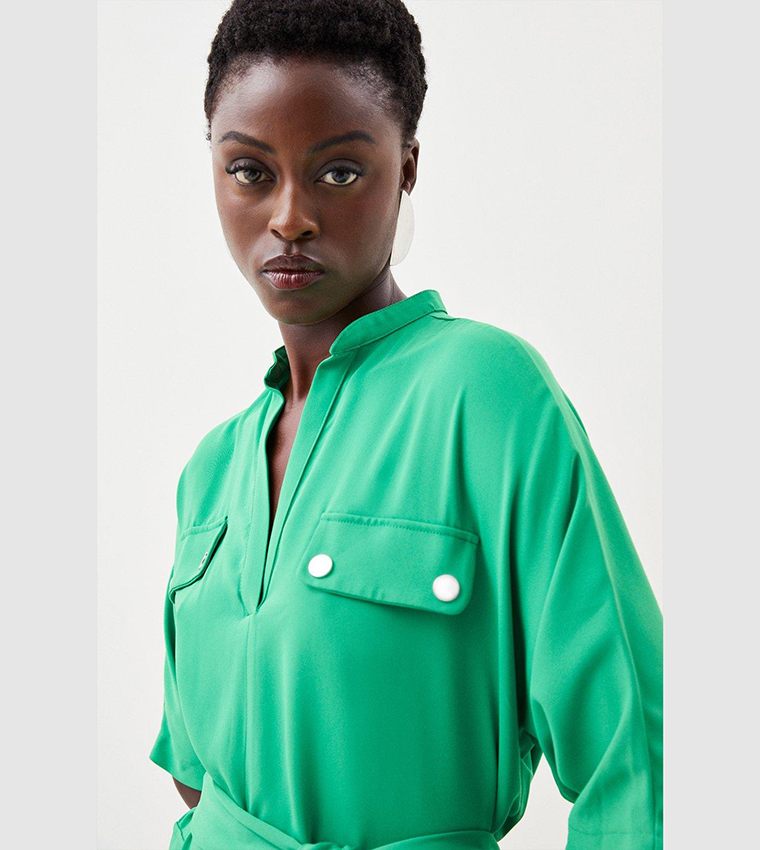Buy Karen Millen Soft Tailored Tie Waist Column Midi Dress In Green ...