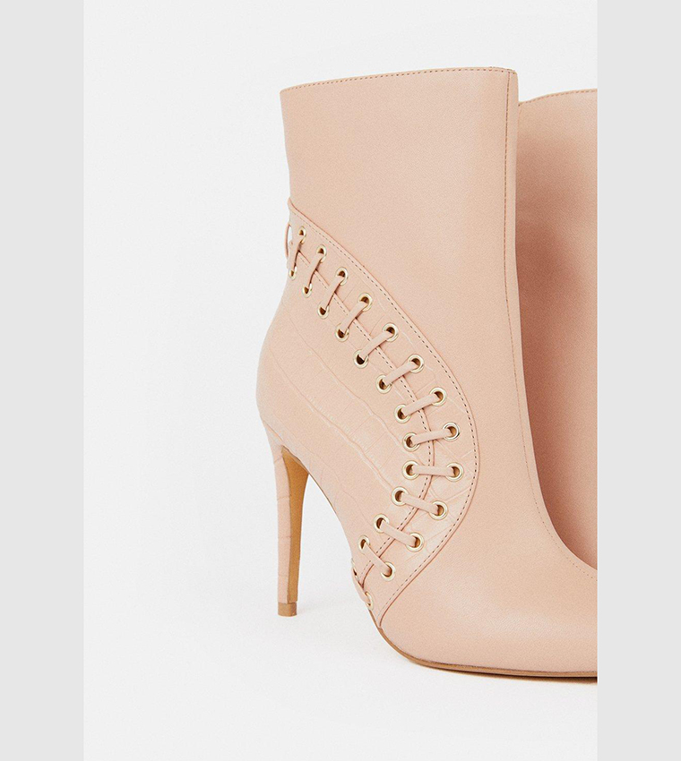 Buy Karen Millen Leather And Suede Eyelet Heel Ankle Boots In FIG 6thStreet Qatar