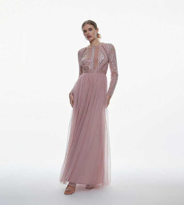 Buy Karen Millen Embellished Bodice Tulle Skirt Maxi Dress In Mink 6thStreet UAE