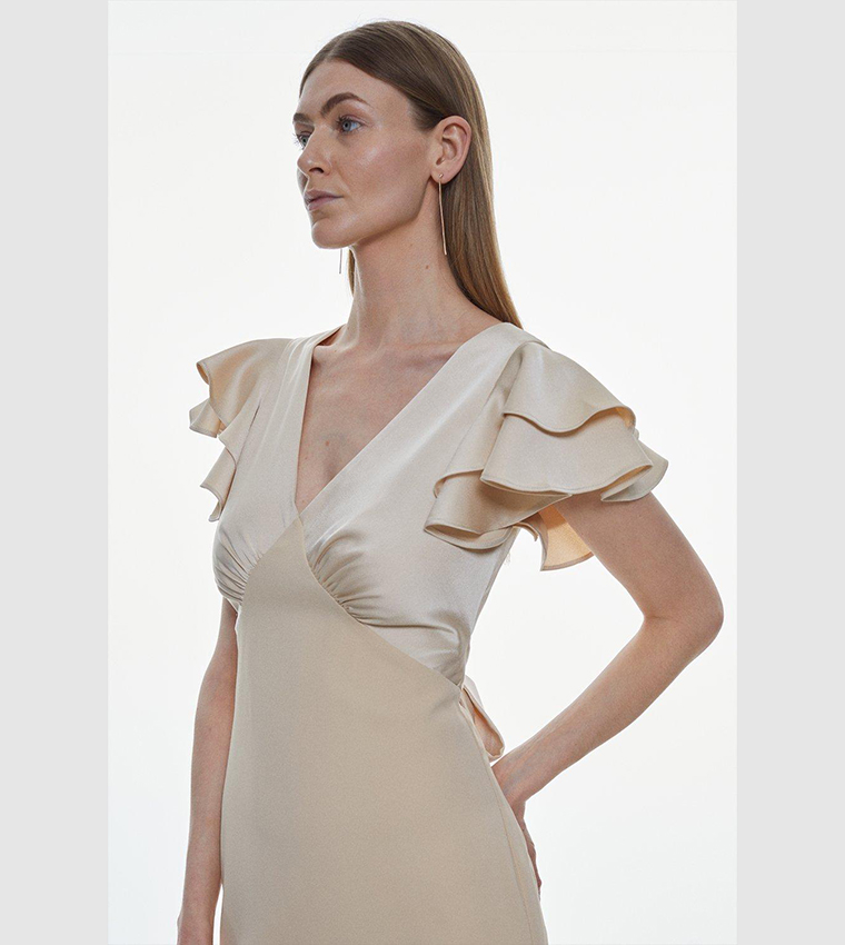 karen millen champagne dress Midi Dress Karen Millen Champagne Dress Karen Millen Petite Viscose Linen  Tailored Statement Button Front