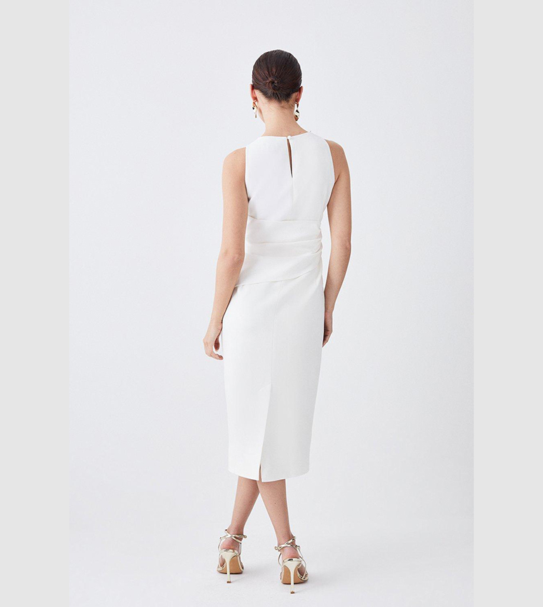 Buy Karen Millen Petite Structured Crepe Drape Side Midaxi Dress In ...