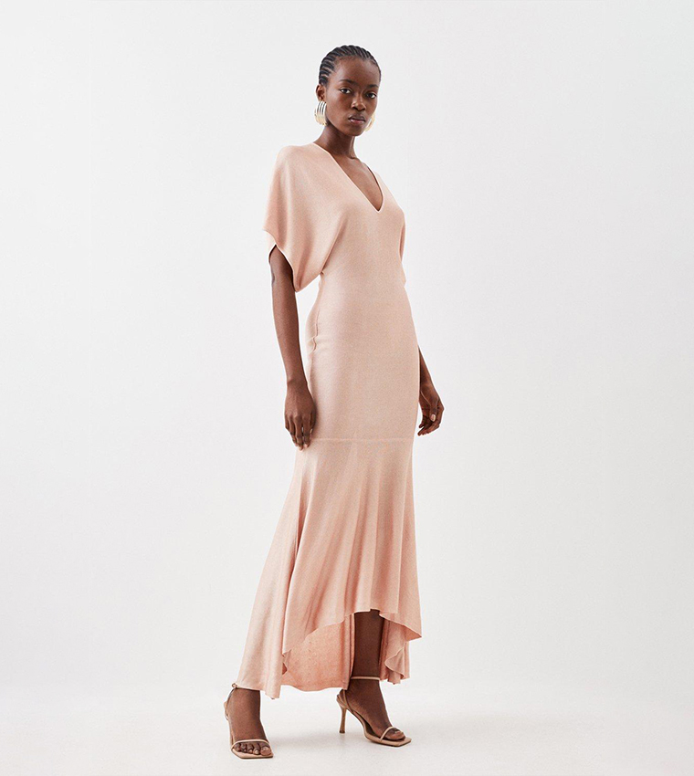 knit coverup dress Crepe Knit Maxi Coverup Dress Beach Beige / M