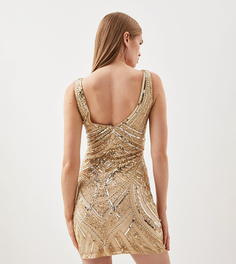 Buy Karen Millen Plunge Strappy Embellished Woven Mini Dress In Gold 6thStreet Saudi Arabia