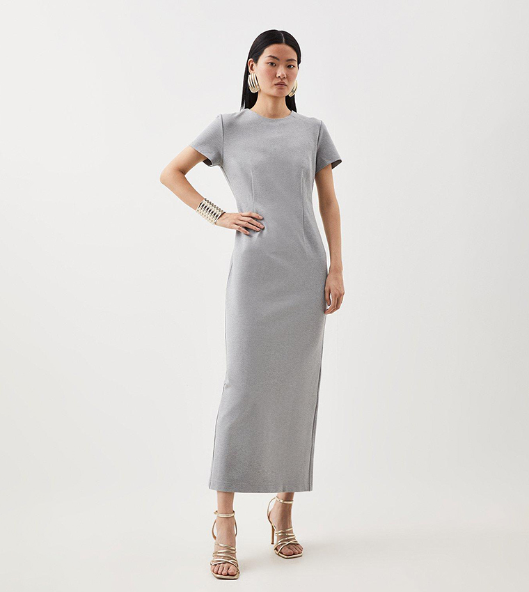 Buy Karen Millen Ponte Crew Neck Midaxi Dress In Grey