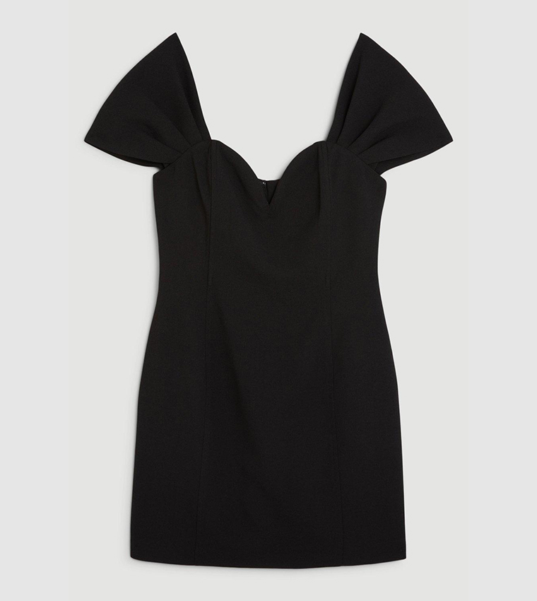 Buy Karen Millen Bardot Satin Back Crepe Woven Mini Dress In Black