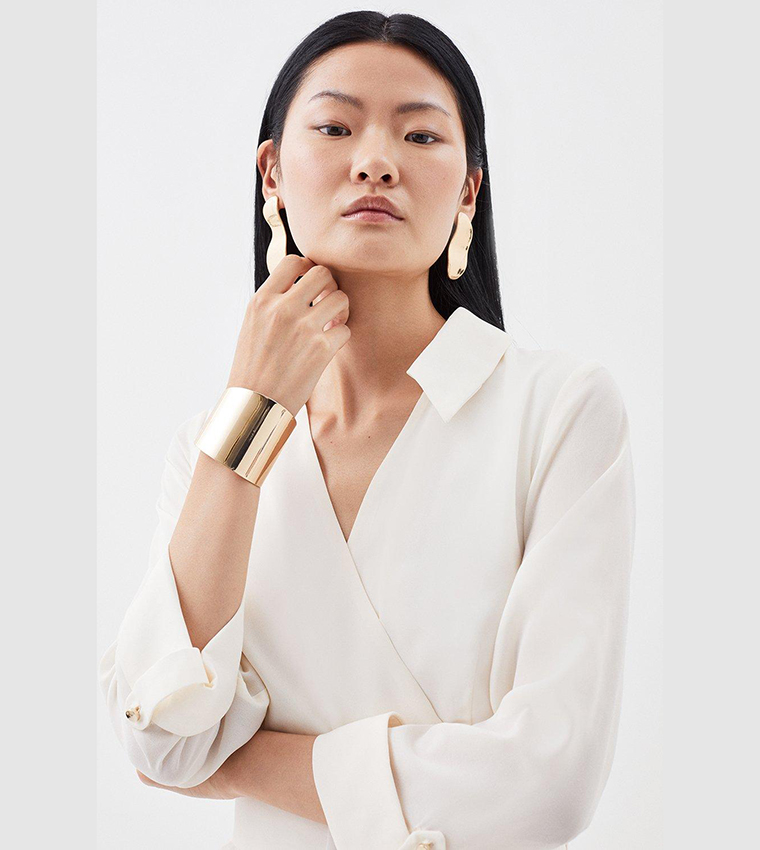 Buy Karen Millen Collared Pleated Belted Midi Dress In Ivory