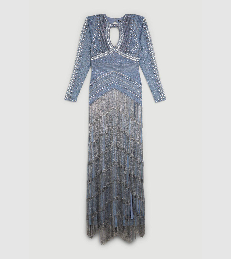 Buy Karen Millen Crystal Embellished Long Sleeve Maxi Dress In Blue