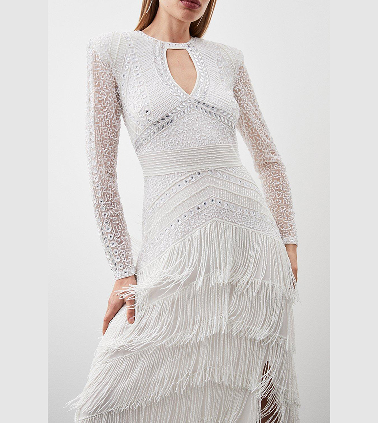 Crystal Embellished Long-Sleeved Maxi Dress