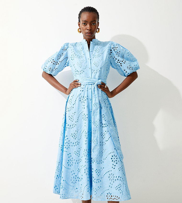 ROMINA BRODERIE WOVEN MIDI DRESS