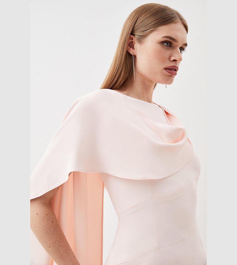 karen millen pale pink dress Pale Pink Petite Stretch Crepe Asymmetric Neckline Draped Maxi Dress