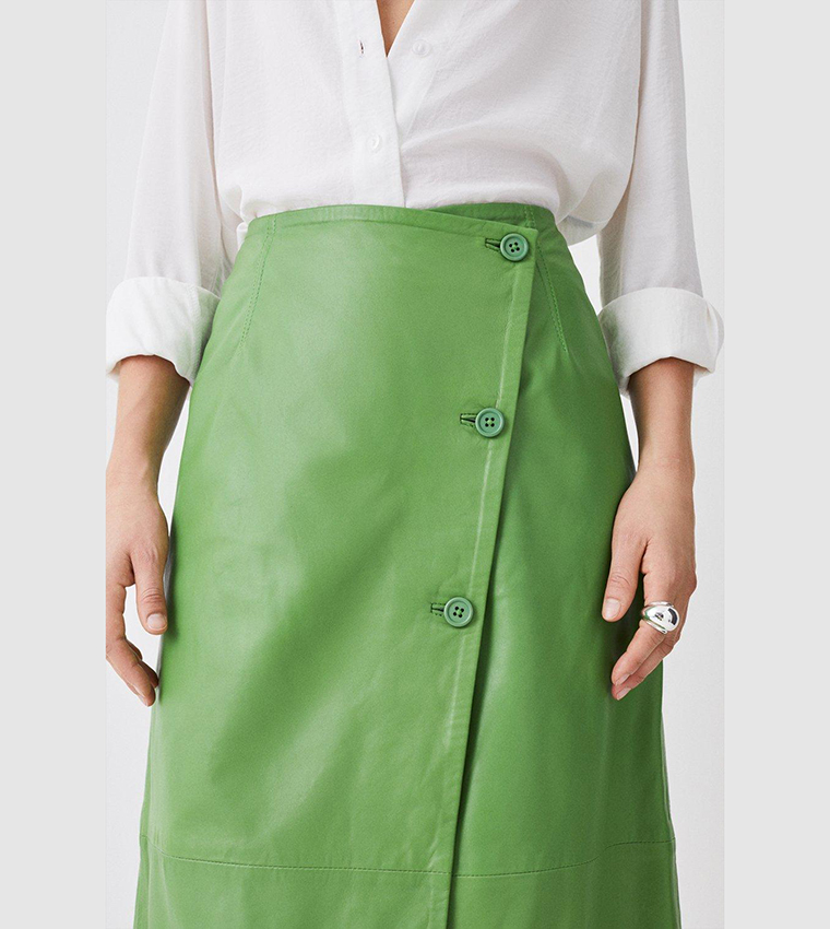 Buy Karen Millen Leather Button Wrap Midaxi Skirt In Green 6thStreet Qatar