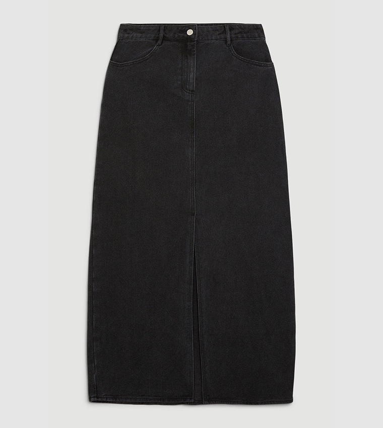 Buy Karen Millen Mid Waist Denim Maxi Skirt In Grey 6thStreet Qatar