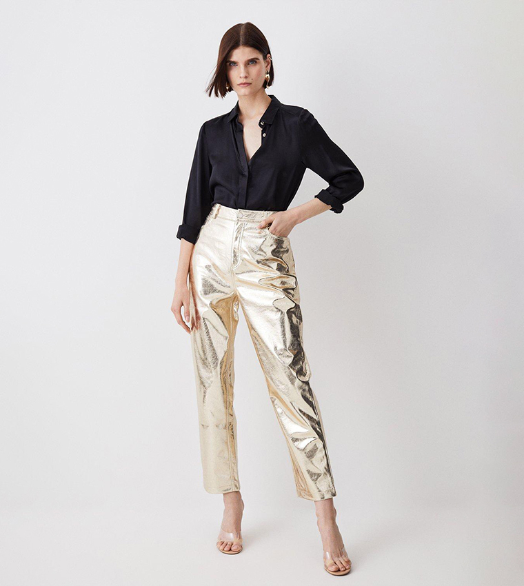 Gold metallic trousers hotsell