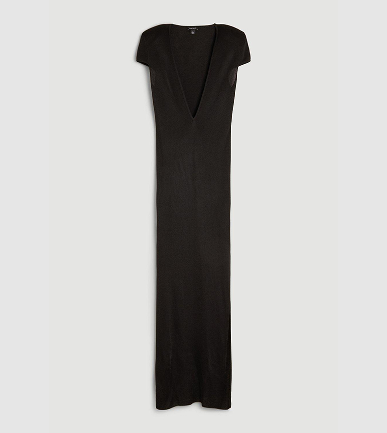 Buy Karen Millen Plunge V Neck Power Shoulder Slinky Knit Maxi