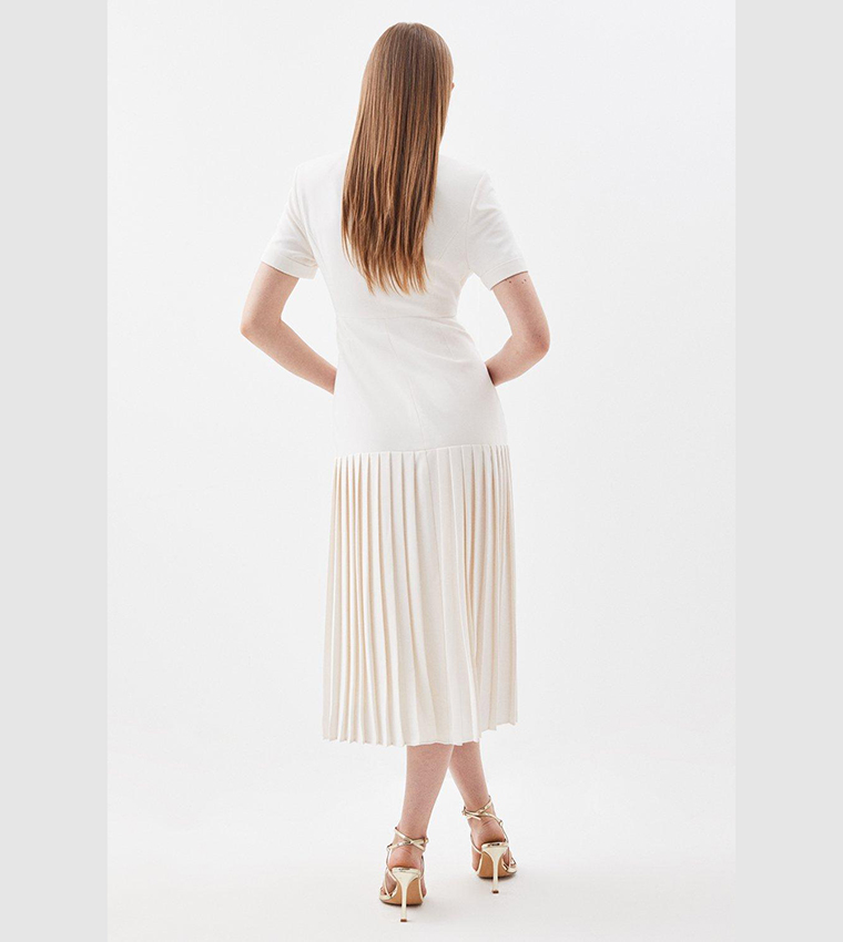Pleated Button Detailed Woven Midi Dress
