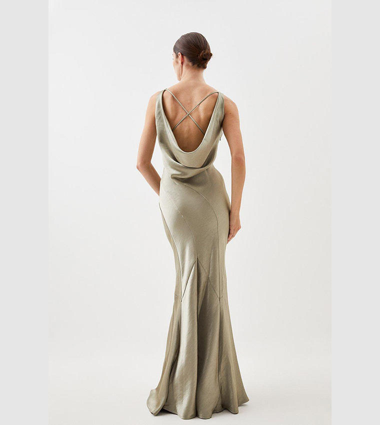 Buy Karen Millen Premium Satin Waterfall Woven Midi Dress In Sage 