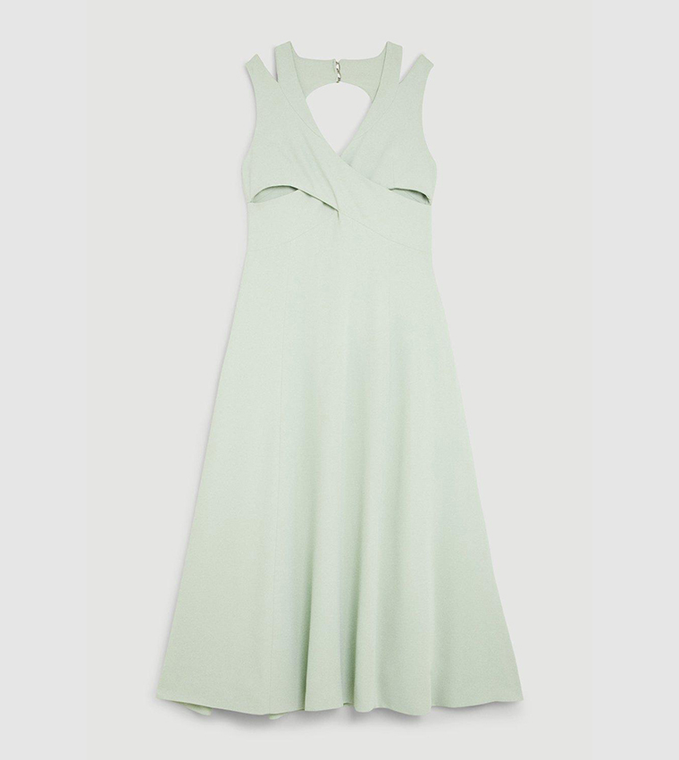 Buy Karen Millen Open Back V Neck Woven Midi Dress In Sage | 6thStreet ...