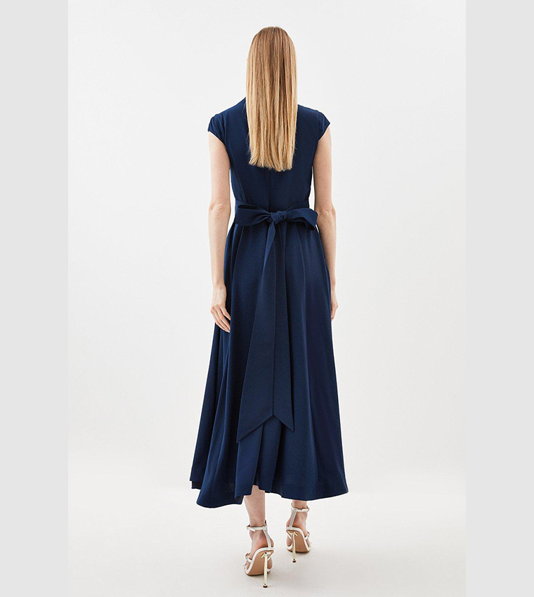 ◆KAREN MILLEN◆ボウタイネック フルスカート ドレス / navy ◇KAREN MILLEN◇ボウタイネック フルスカート ドレス / navy