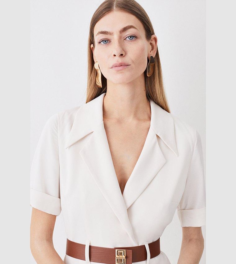 Buy Karen Millen Soft Tailored Belted Midaxi Dress In Ivory | 6thStreet ...