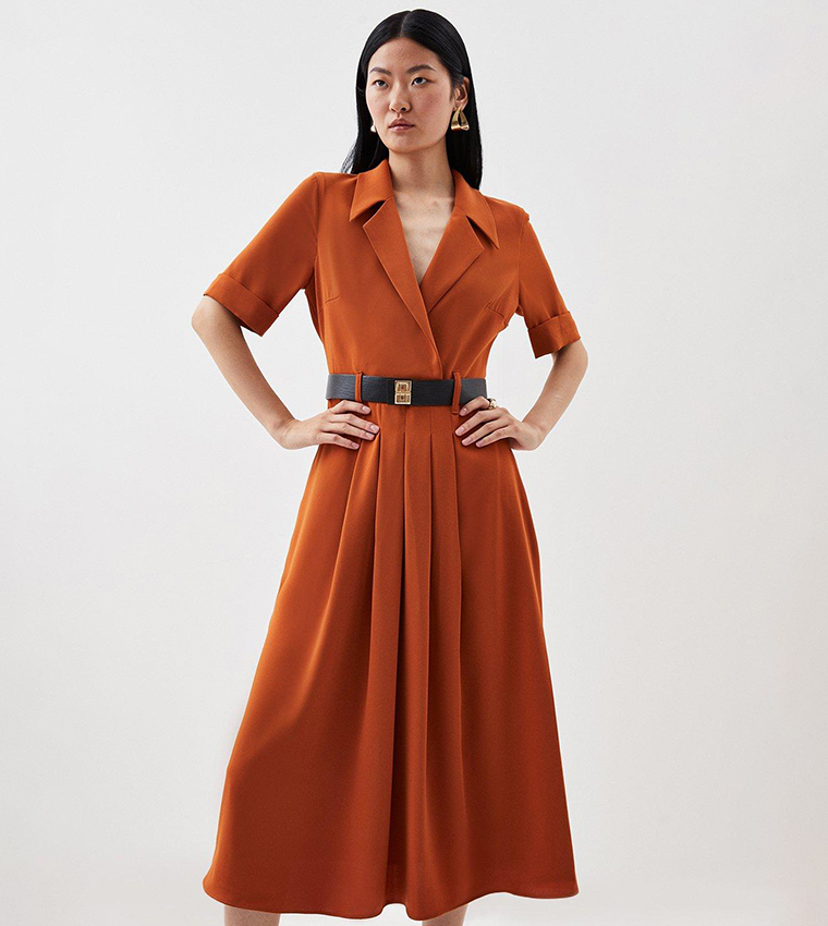 Buy Karen Millen Soft Tailored Belted Midaxi Dress In Red | 6thStreet ...