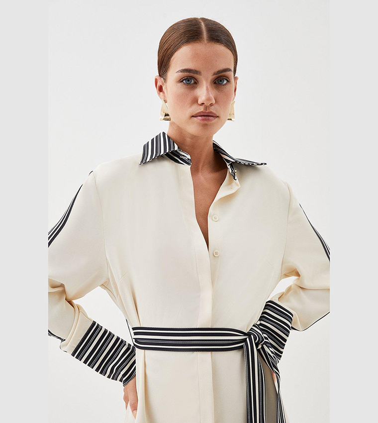 Buy Karen Millen Petite Stipe Twill Belted Midi Shirt Dress In Multiple ...