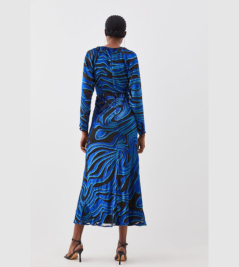 Robe Lounge Oscar De La Renta En Velours Dévoré Bleu Nuit - Taille M - Vintage, Neuf Sans étiquette