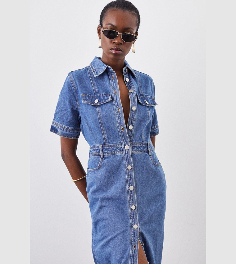 Buy Karen Millen Denim Maxi Shirt Dress In Blue