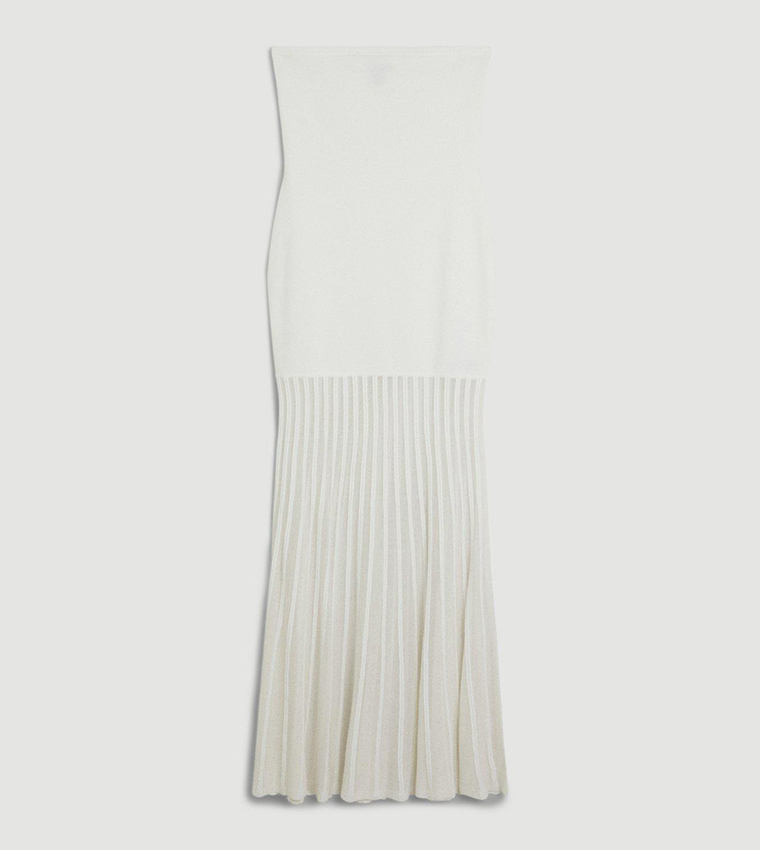 Buy Karen Millen Viscose Blend Sheer Knit Bandeau Pleated Skirt Midaxi Dress  In White | 6thstreet Qatar